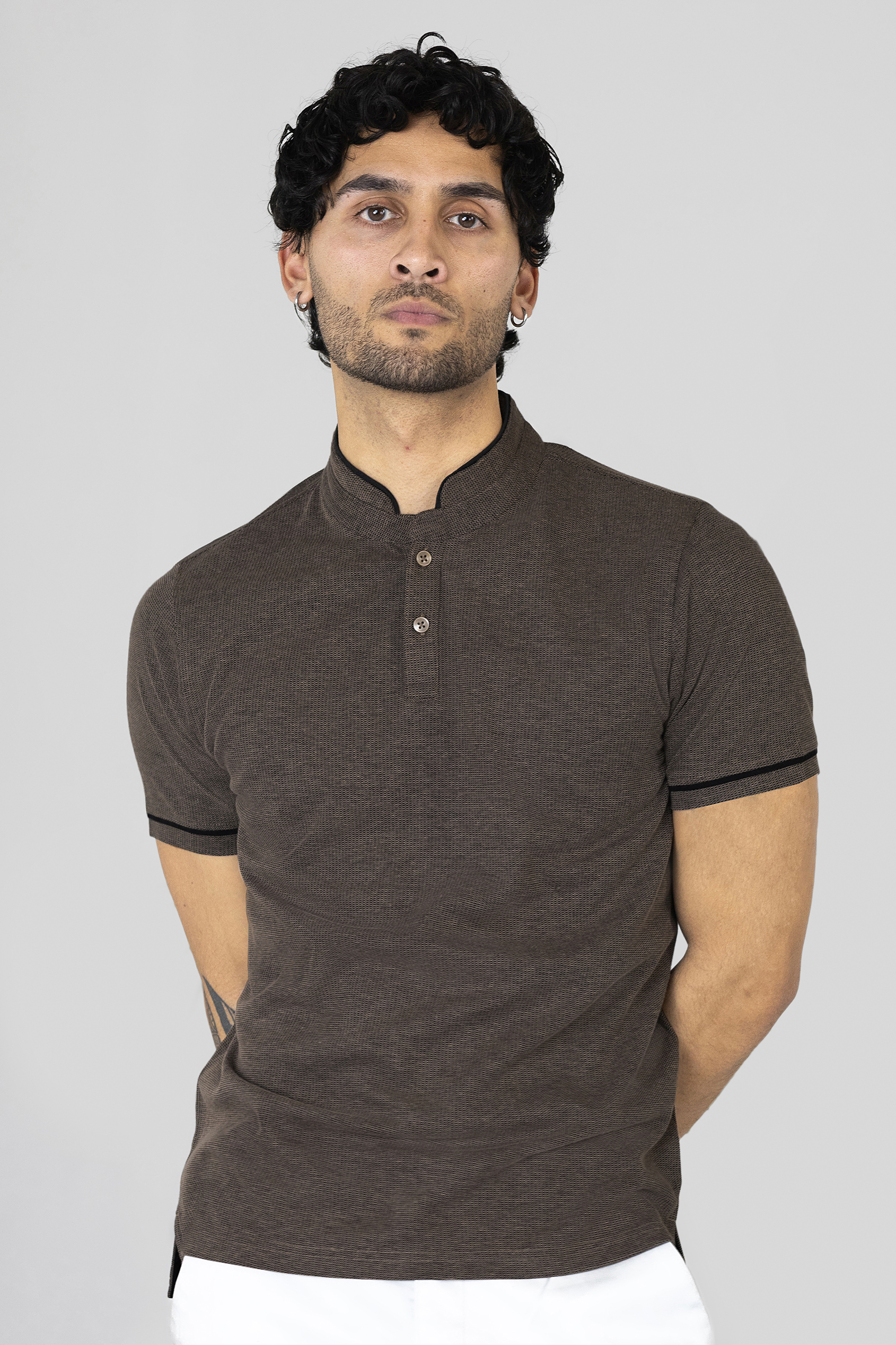 Band Collar Interlock Polo Shirt