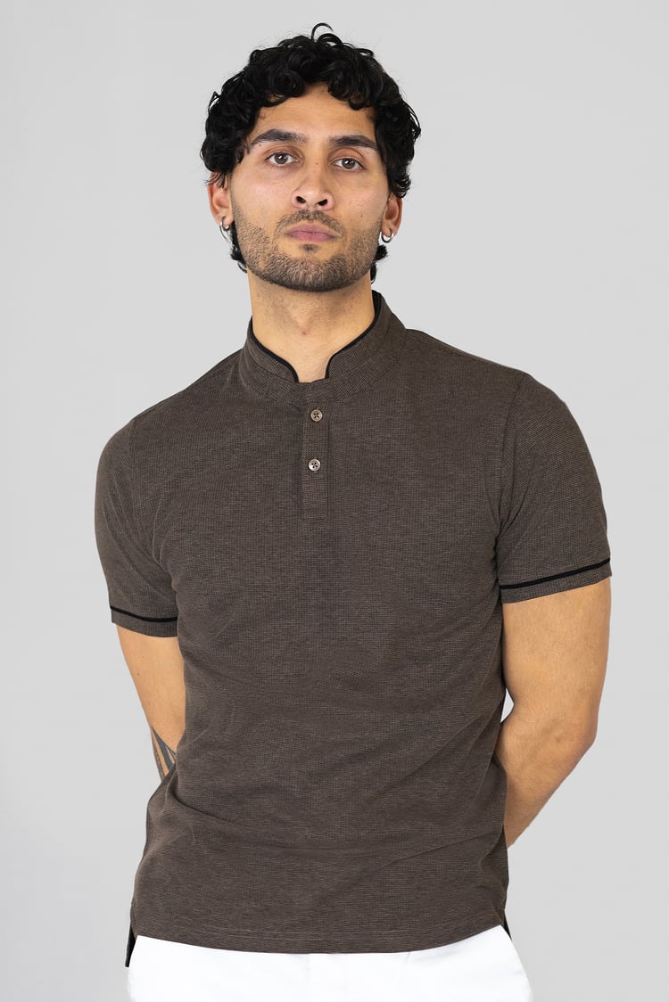 Band Collar Interlock Polo Shirt