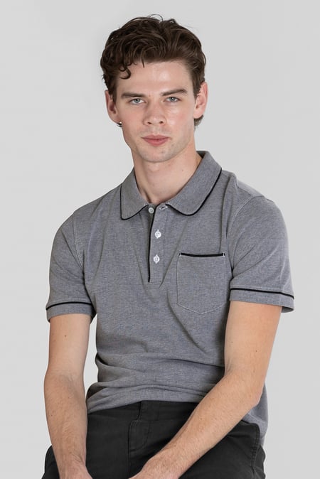 Grey Cotton Jersey Club Collar Polo