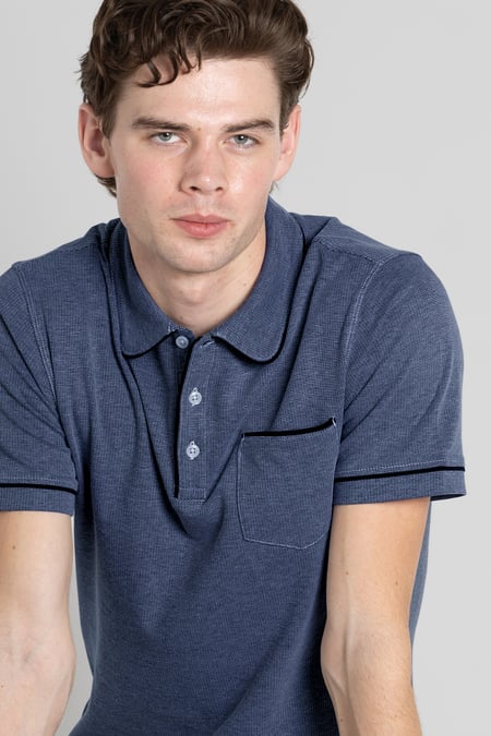 Navy Cotton Jersey Club Collar Polo
