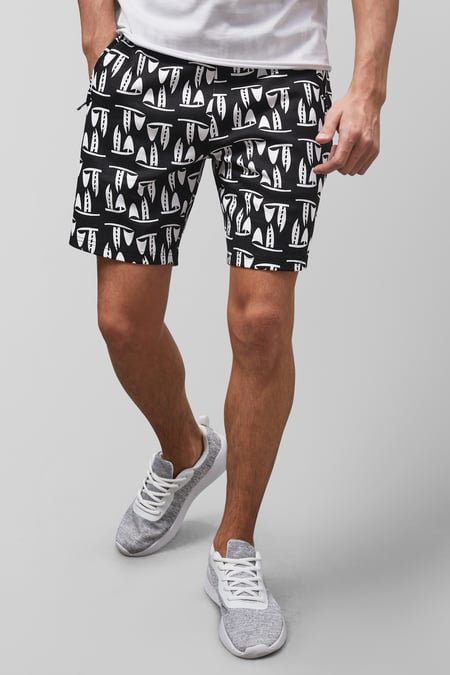 Black Printed Shorts With Zip Pocket