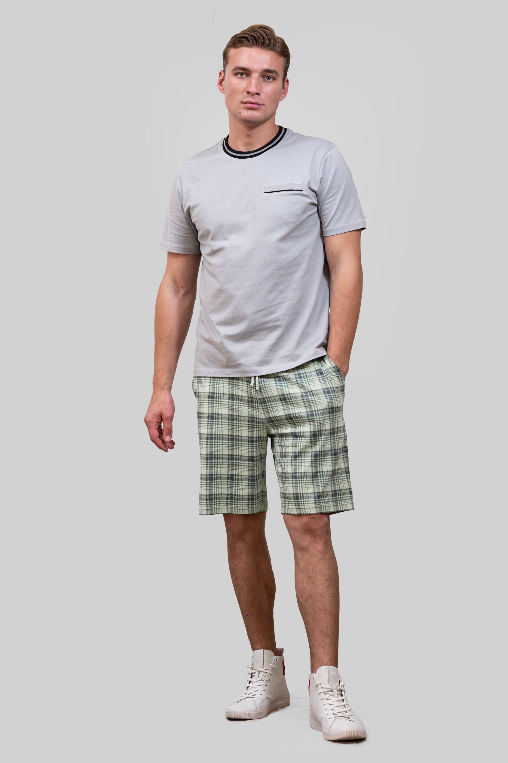 Check Print Jersey Shorts