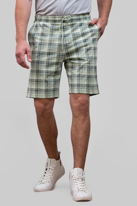 Green Check Print Jersey Shorts