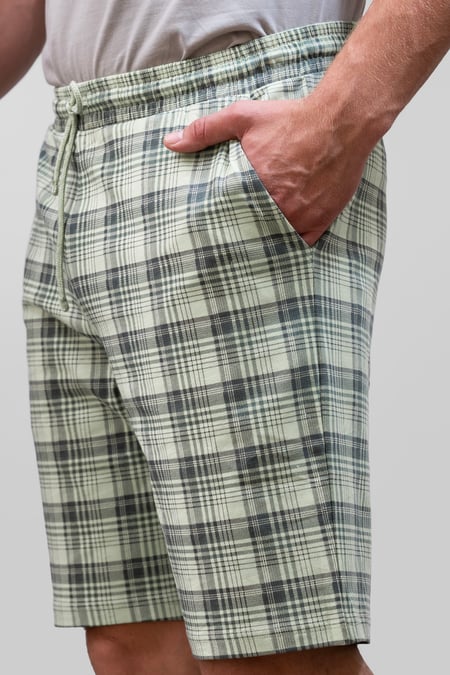 Green Check Print Jersey Shorts