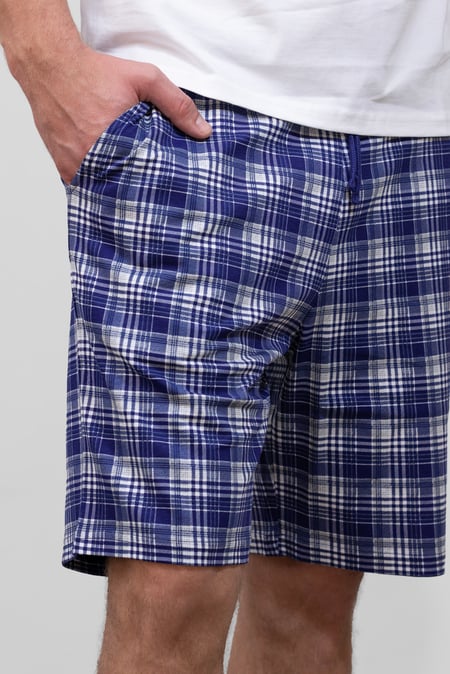 Navy Check Print Jersey Shorts