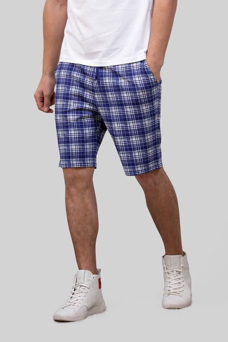 Green Check Print Jersey Shorts