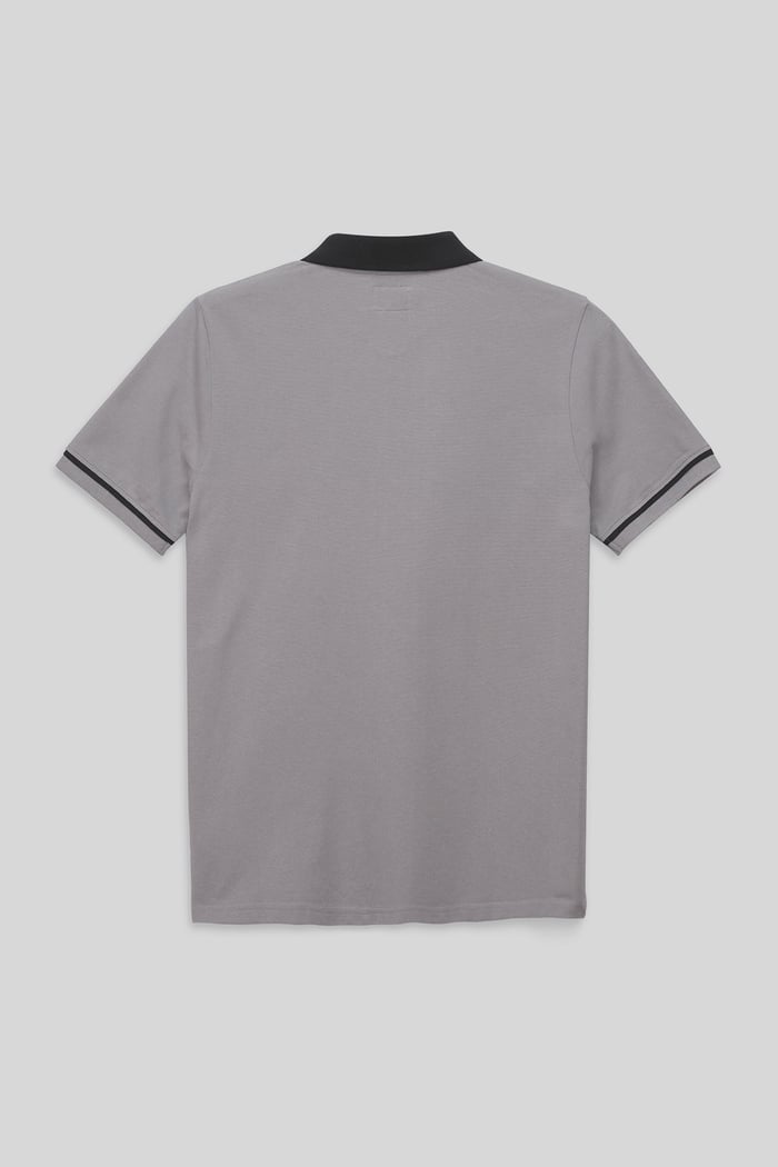 Contrast Collar Zip-Up Polo Shirt