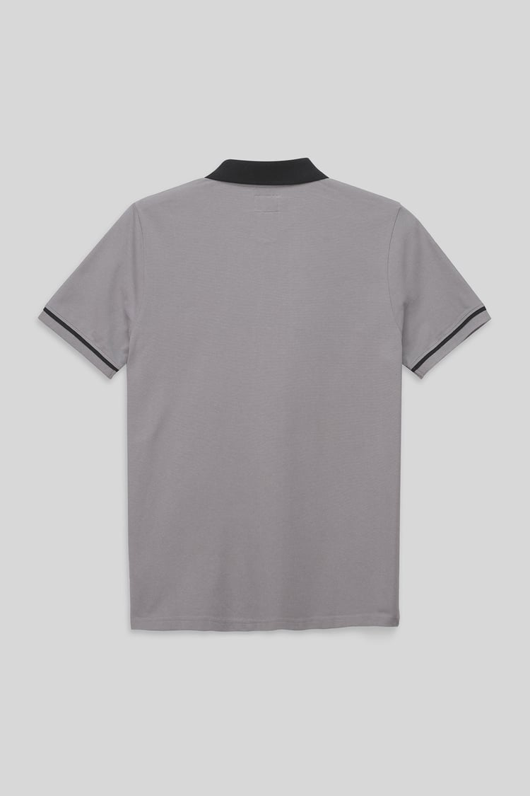 Contrast Collar Zip-Up Polo Shirt