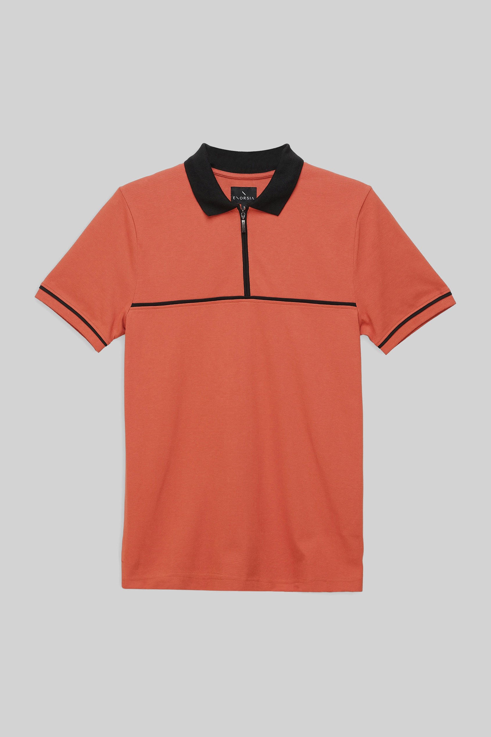 Contrast Collar Zip-Up Polo Shirt