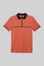 Contrast Collar Zip-Up Polo Shirt