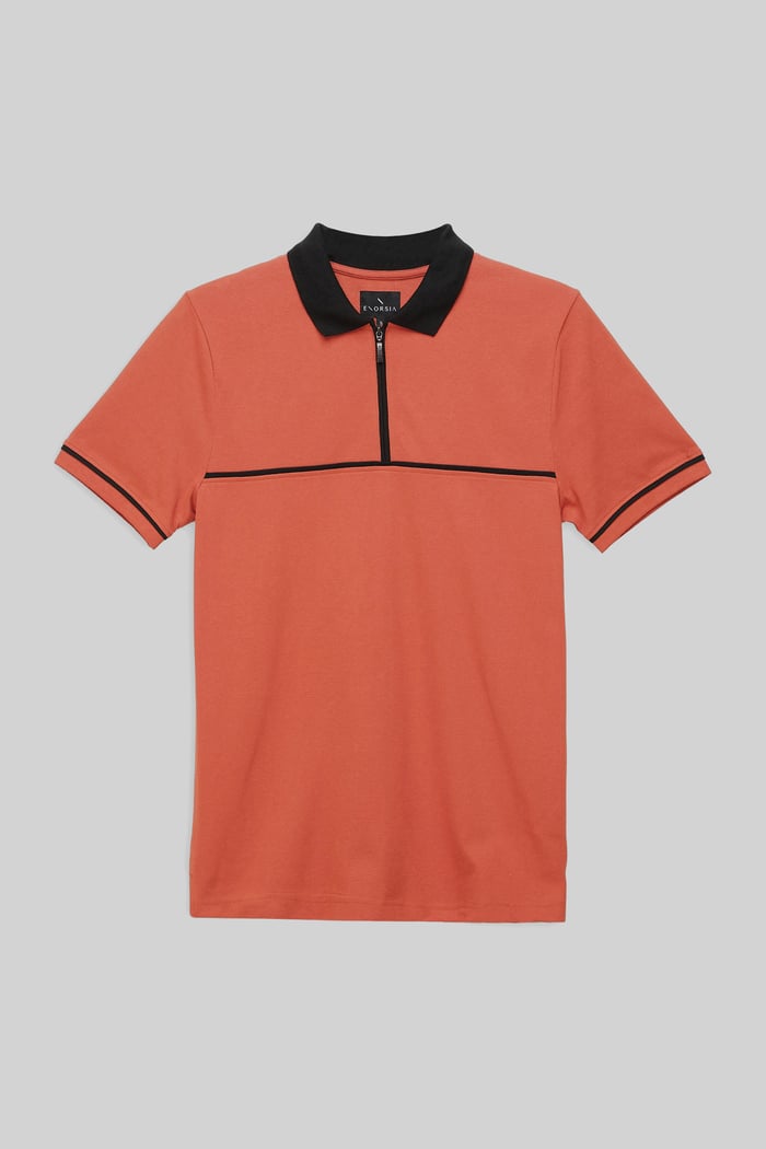 Contrast Collar Zip-Up Polo Shirt