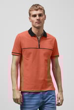 Contrast Collar Zip-Up Polo Shirt