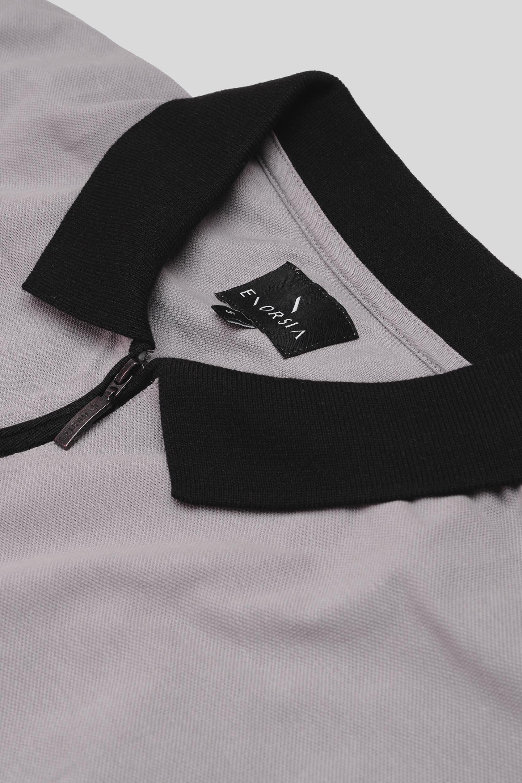 Contrast Collar Zip-Up Polo Shirt