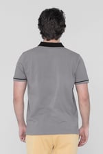 Contrast Collar Zip-Up Polo Shirt