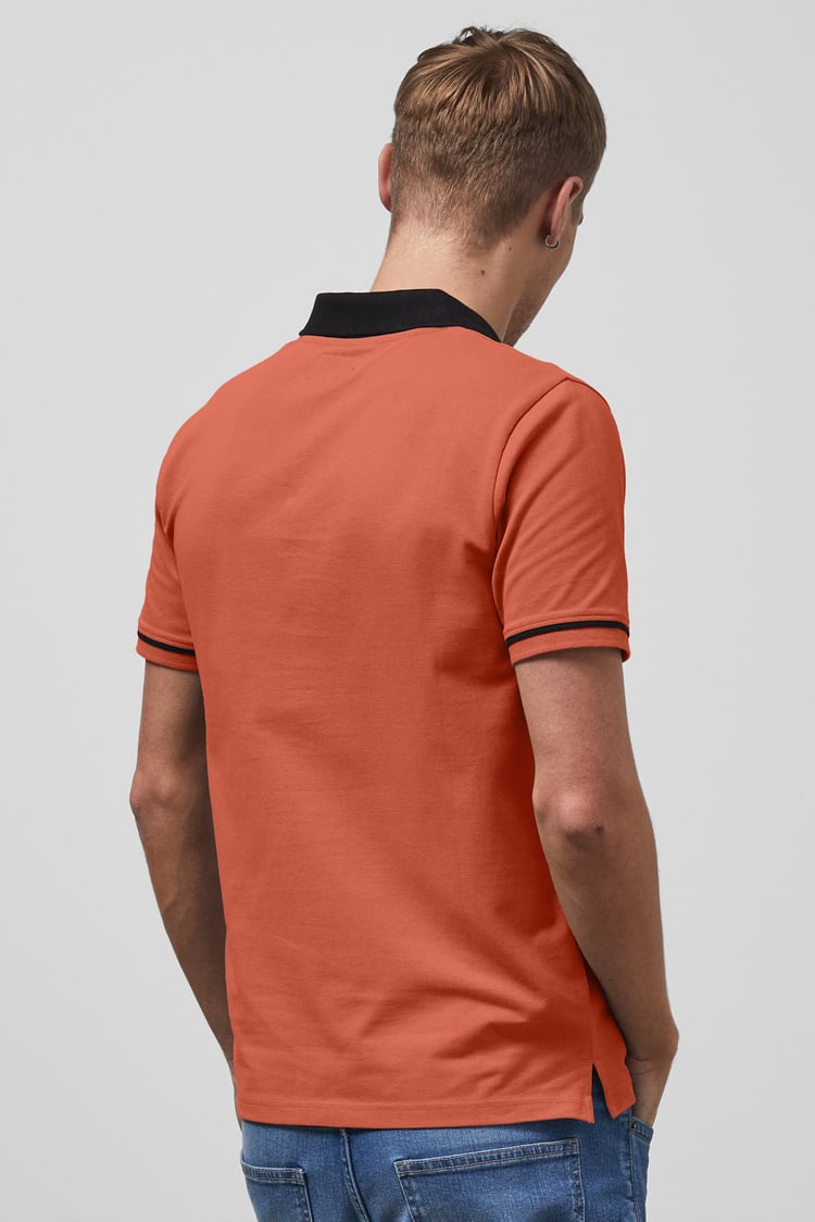 Contrast Collar Zip-Up Polo Shirt
