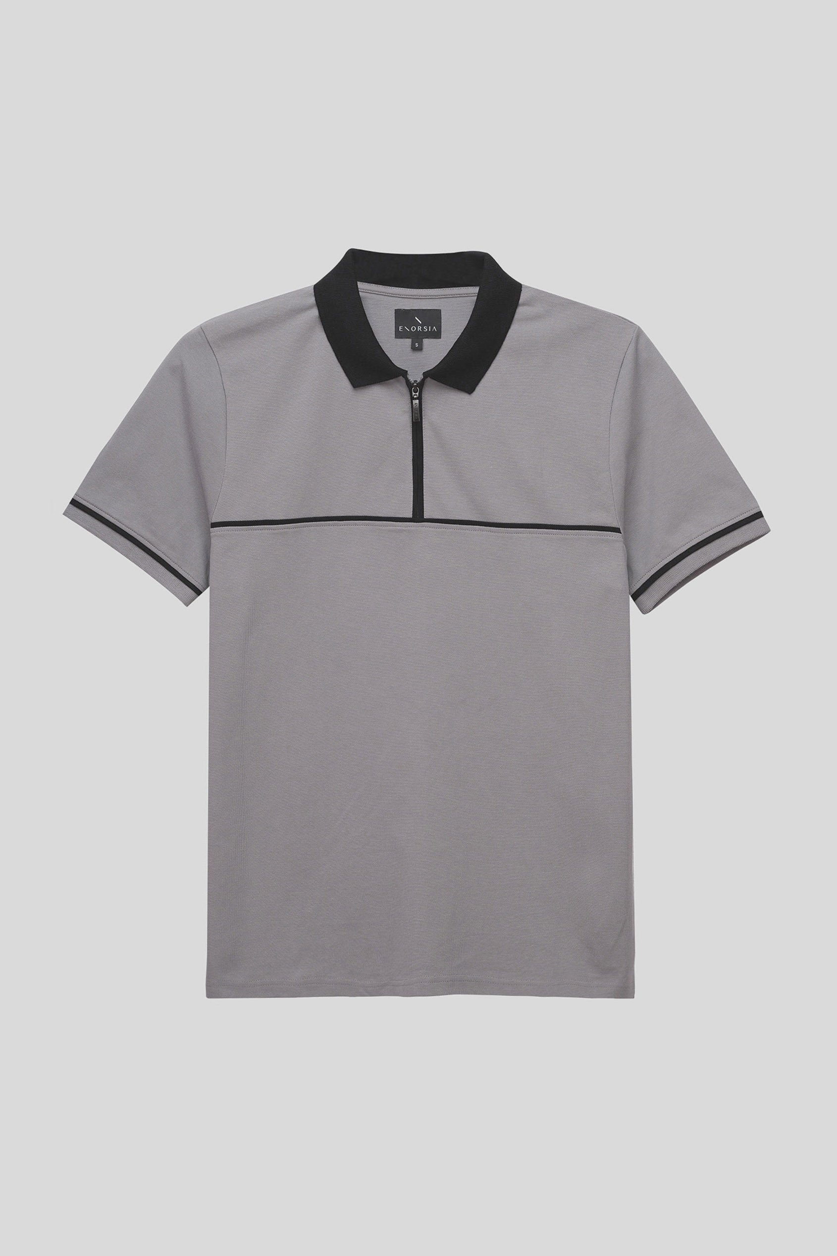 Contrast Collar Zip-Up Polo Shirt