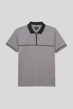 Contrast Collar Zip-Up Polo Shirt