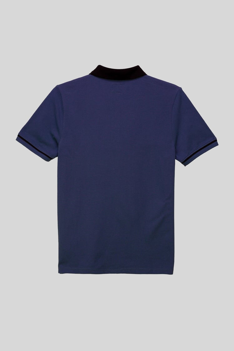 Contrast Collar Zip-Up Polo Shirt