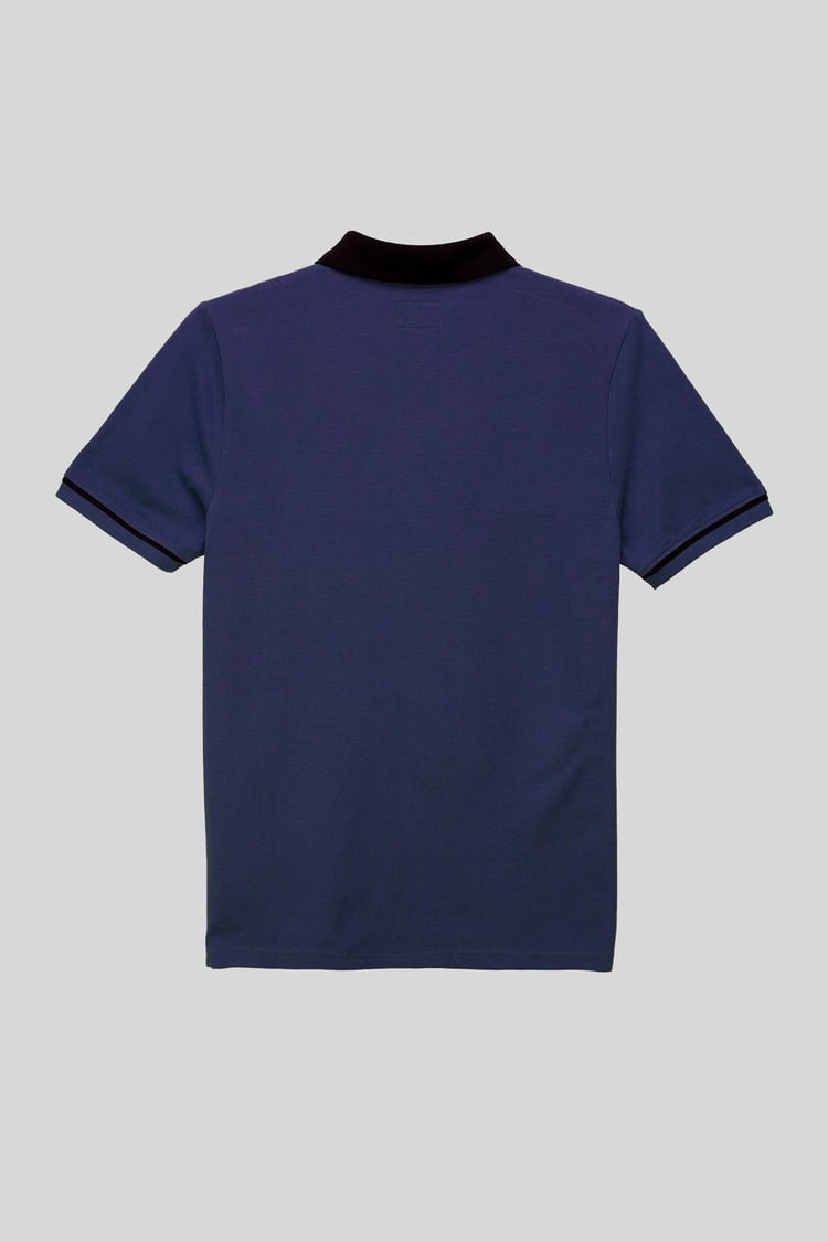 Contrast Collar Zip-Up Polo Shirt