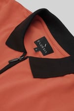 Contrast Collar Zip-Up Polo Shirt
