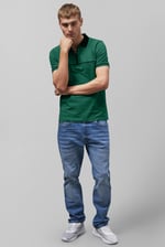 Contrast Collar Zip-Up Polo Shirt