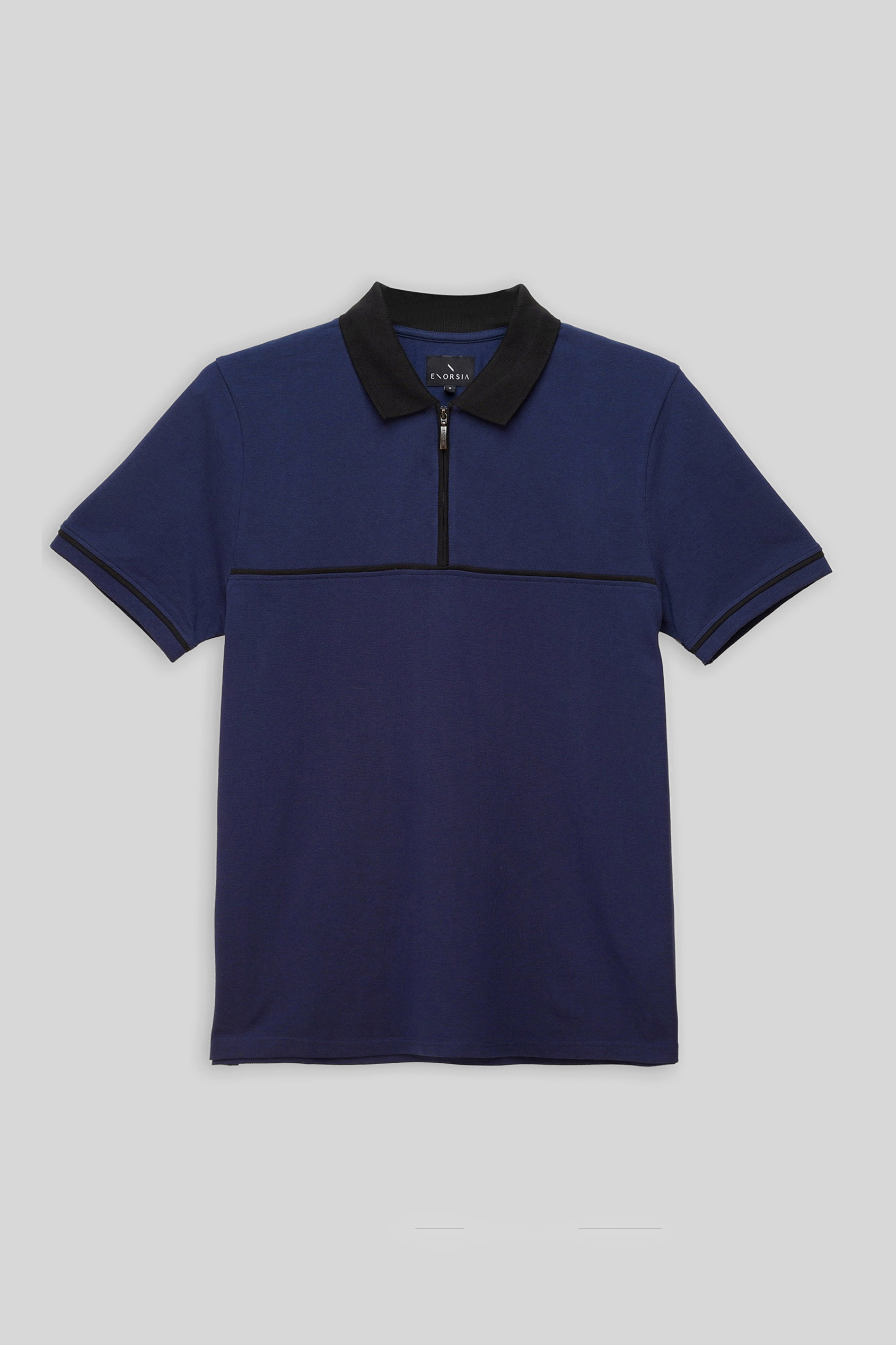 Contrast Collar Zip-Up Polo Shirt