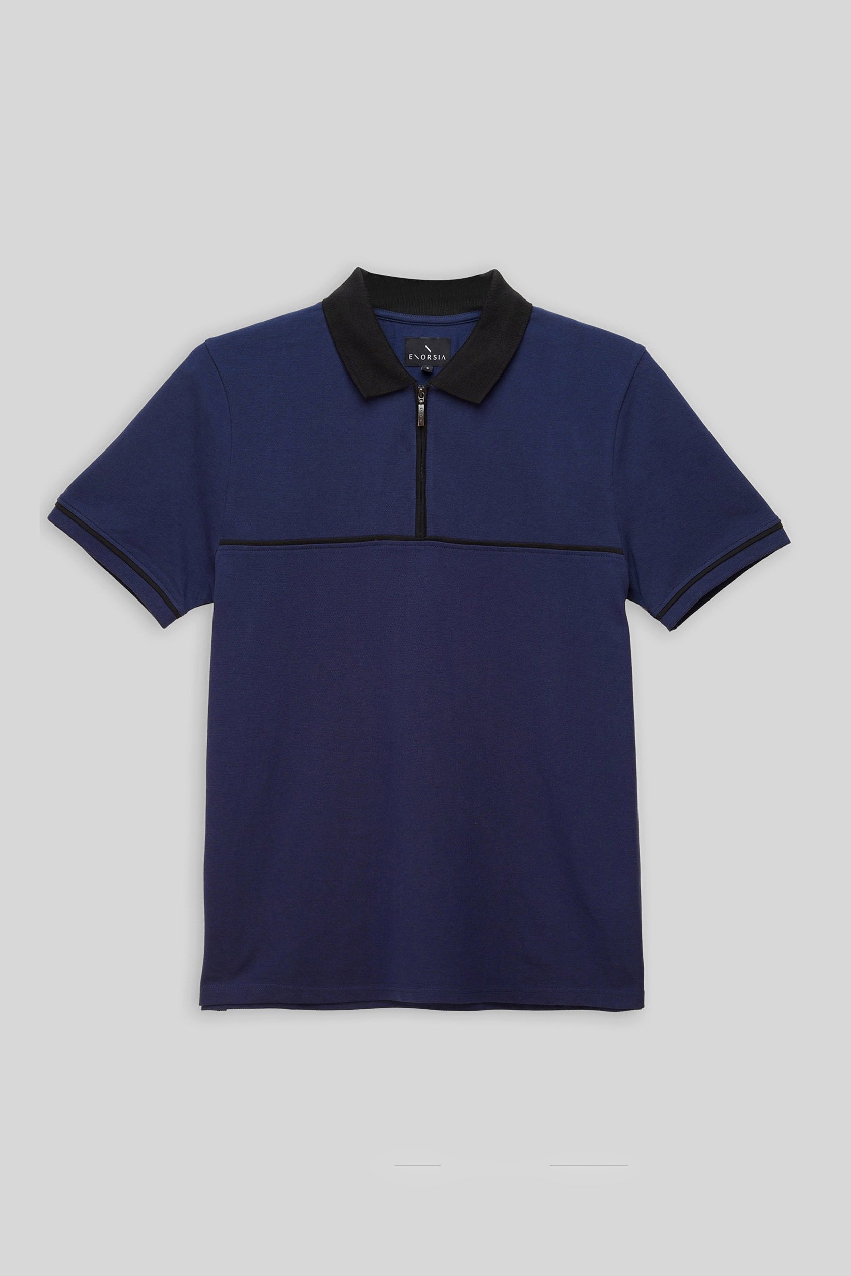Contrast Collar Zip-Up Polo Shirt