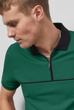 Contrast Collar Zip-Up Polo Shirt