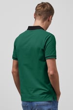 Contrast Collar Zip-Up Polo Shirt