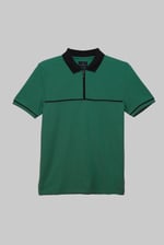 Contrast Collar Zip-Up Polo Shirt