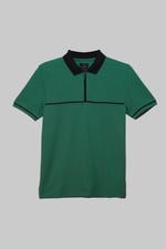 Contrast Collar Zip-Up Polo Shirt