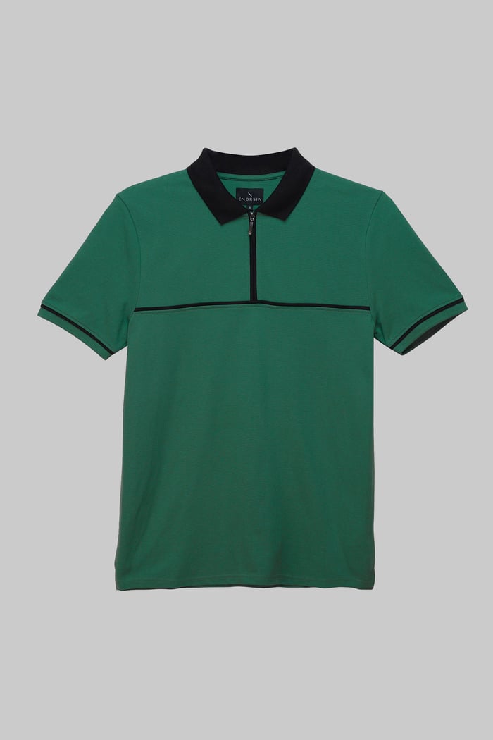 Contrast Collar Zip-Up Polo Shirt