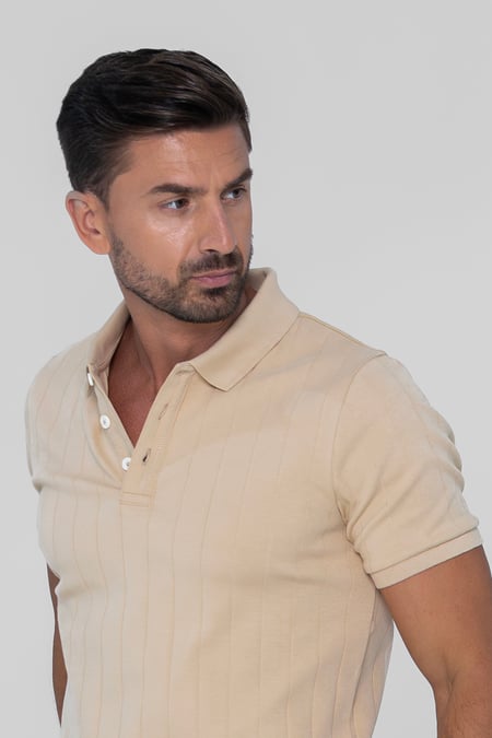 Cream Enorsia Muscle Ribbed Polo Shirt