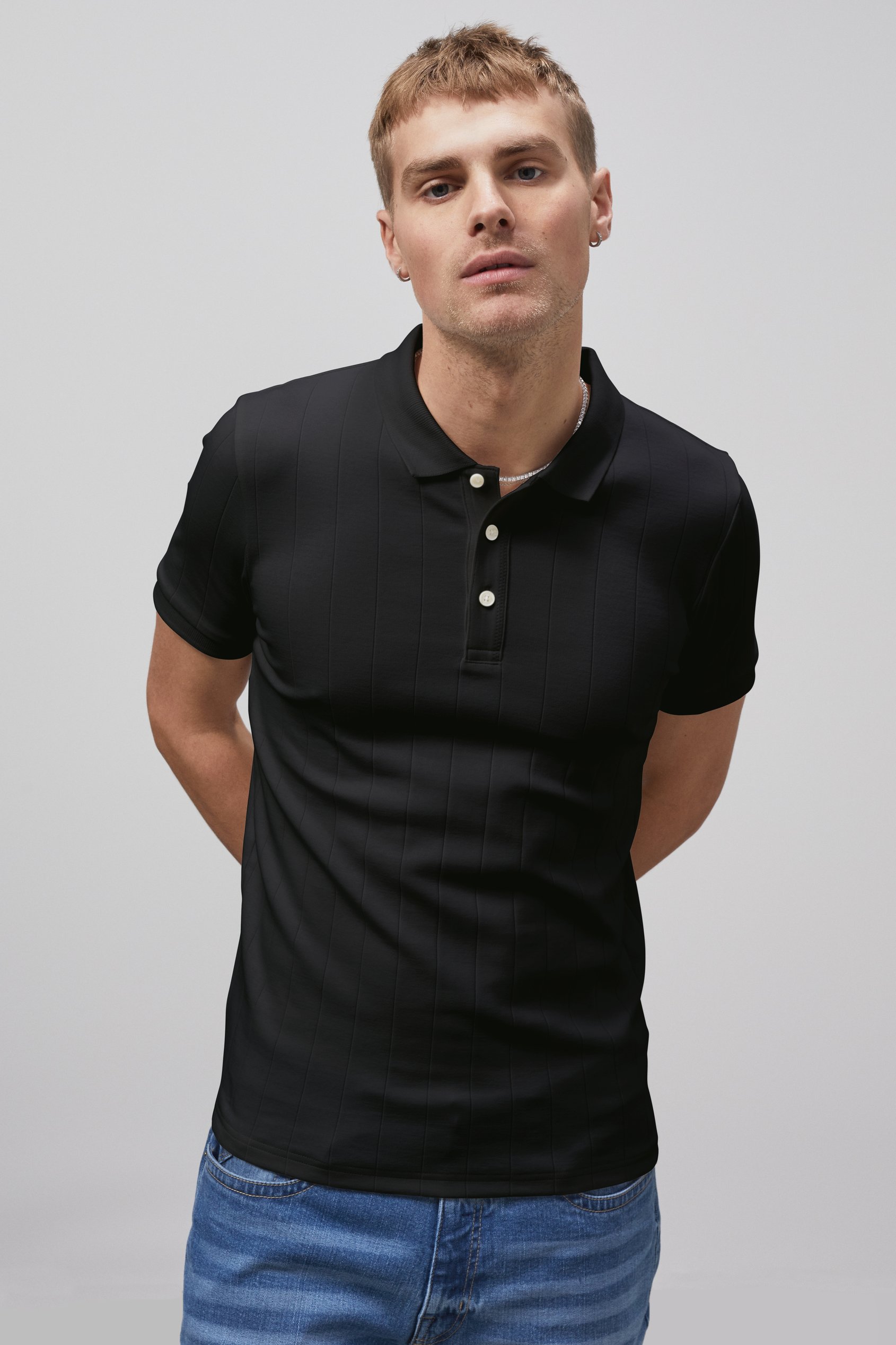 Enorsia Muscle Ribbed Polo Shirt