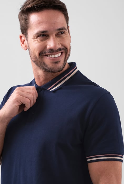 Navy Red/Pink Tipped Polo Shirt