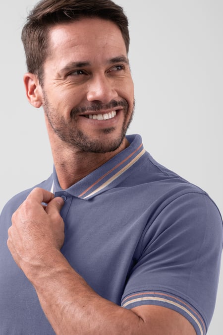 Grey Red/Pink Tipped Polo Shirt