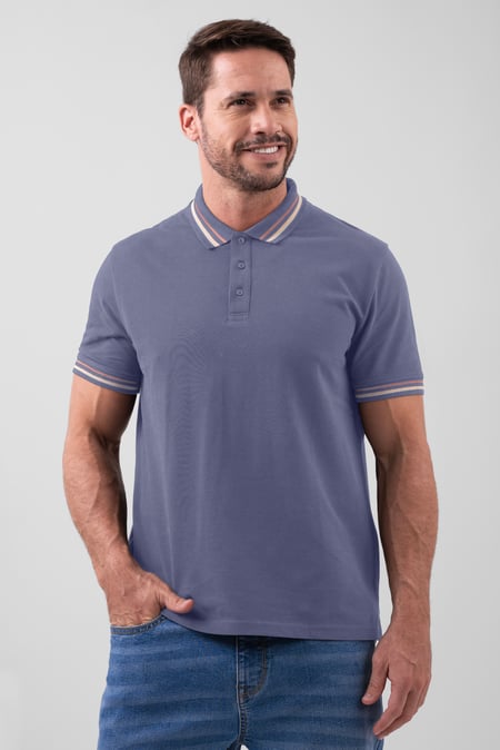 Grey Red/Pink Tipped Polo Shirt