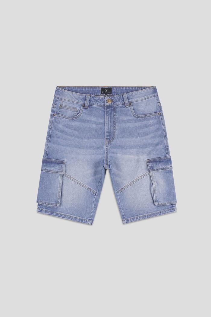 Mens Blue Denim Cargo Shorts