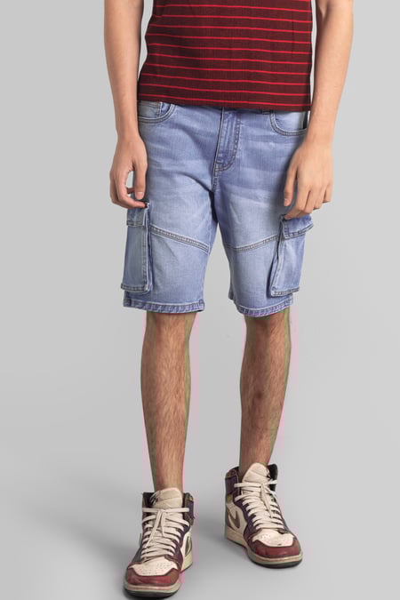 Mens Sky Blue Denim Cargo Shorts
