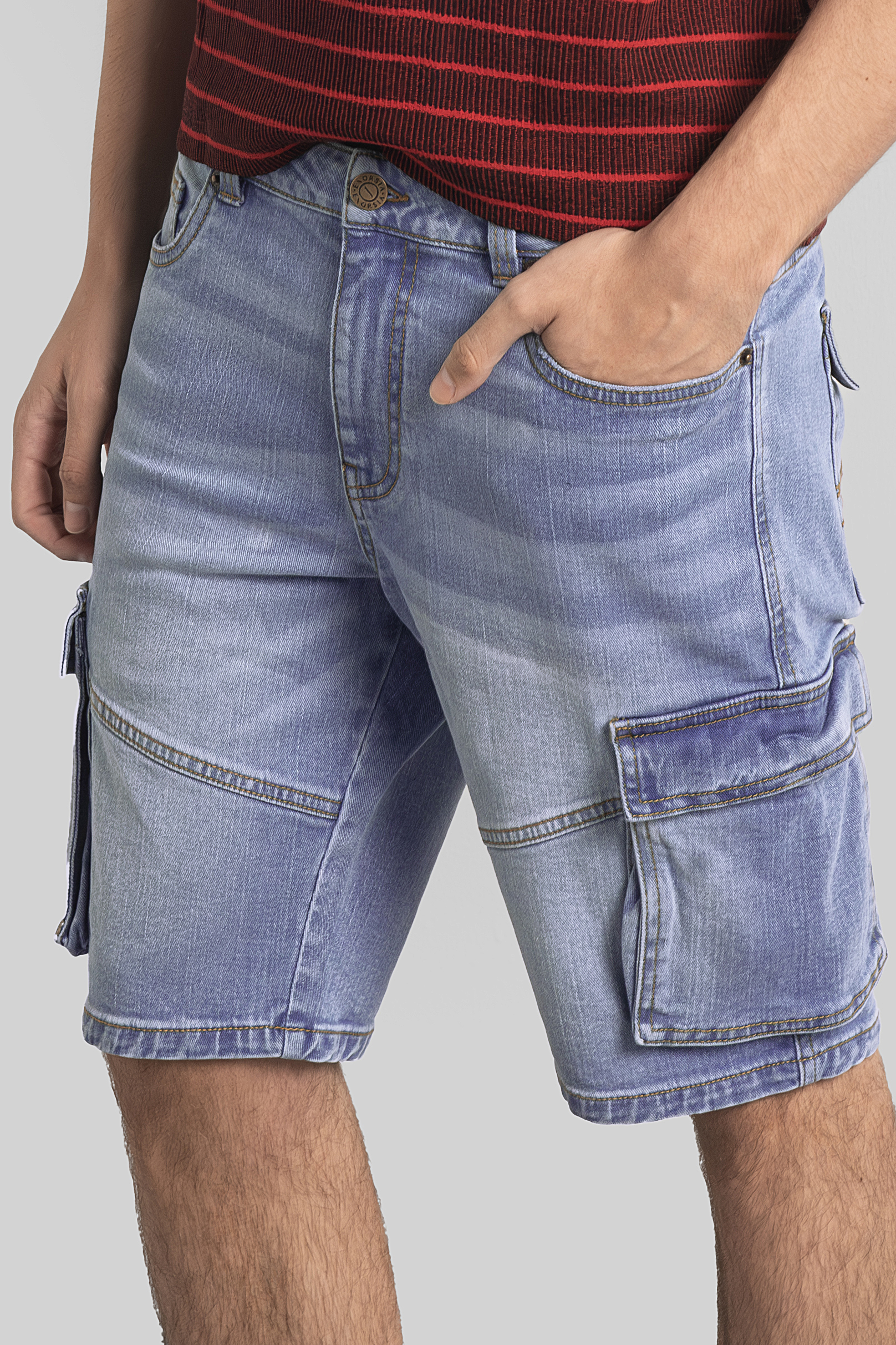 Mens Blue Denim Cargo Shorts