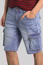 Mens Blue Denim Cargo Shorts
