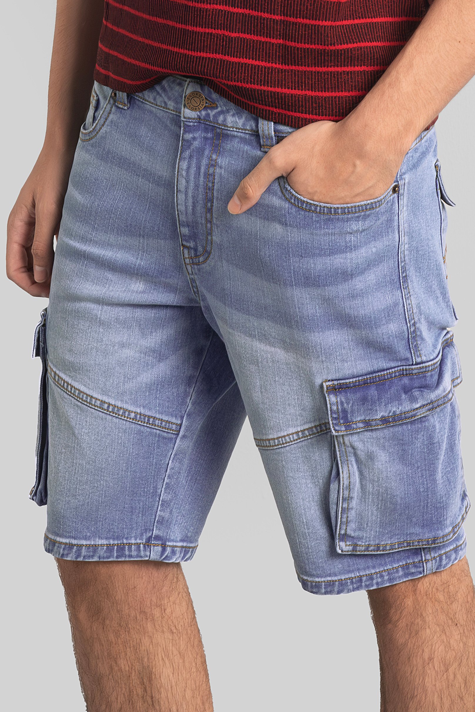 Mens Blue Denim Cargo Shorts