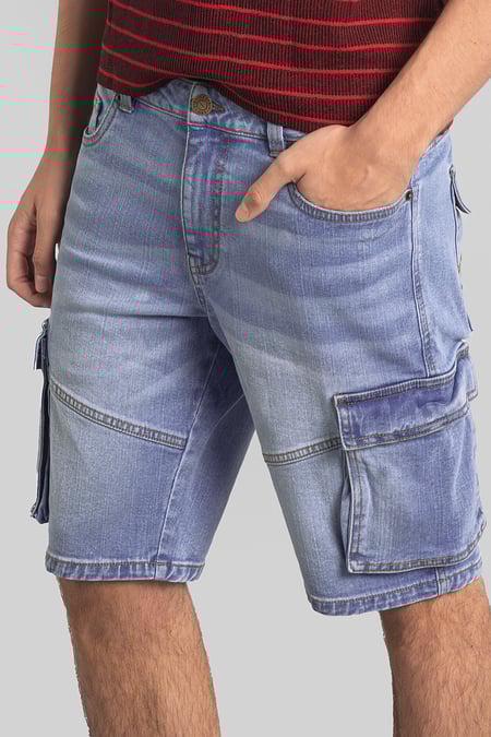 Mens Sky Blue Denim Cargo Shorts