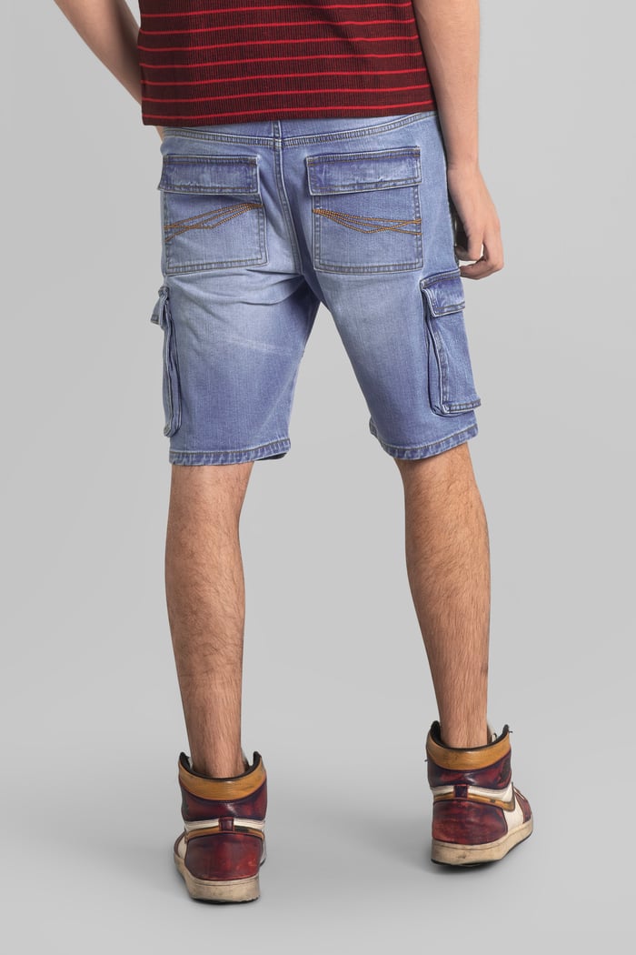 Mens Blue Denim Cargo Shorts