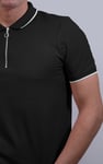 Tipped Collar Short Sleeves Zip Polo Shirt