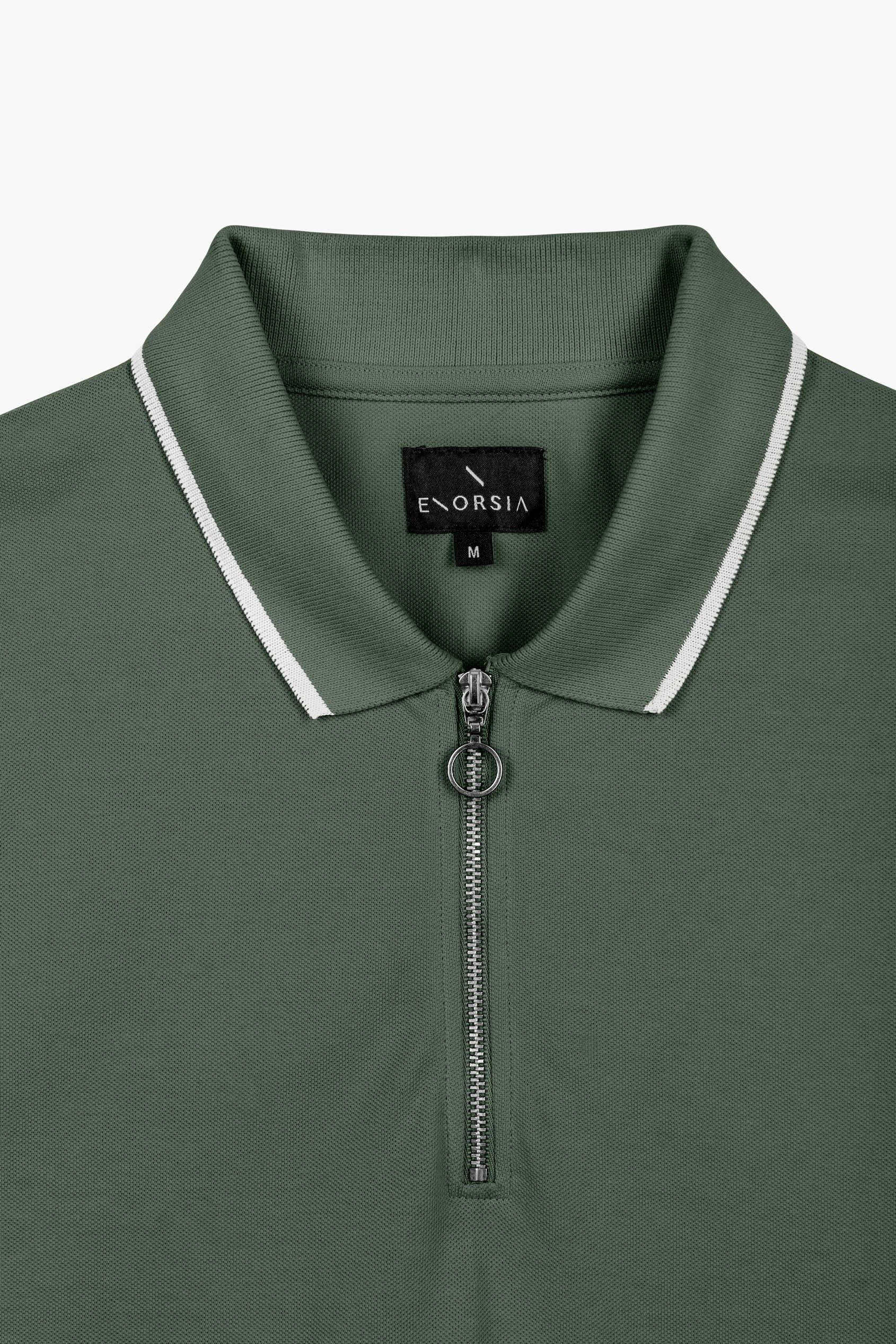 Tipped Collar Short Sleeves Zip Polo Shirt