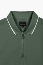 Tipped Collar Short Sleeves Zip Polo Shirt