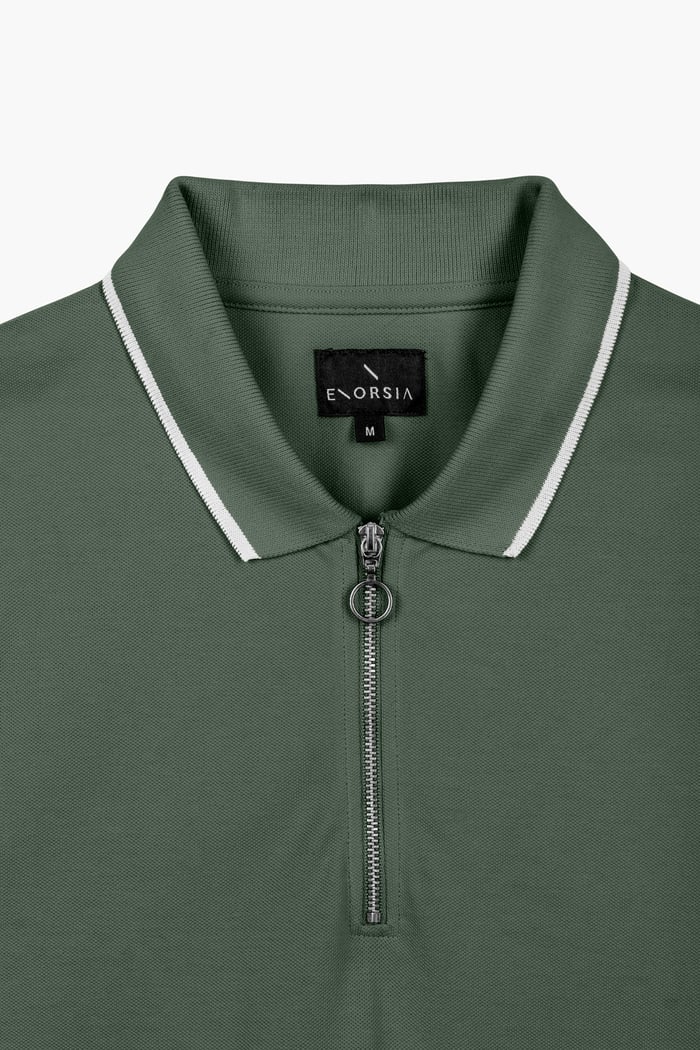 Tipped Collar Short Sleeves Zip Polo Shirt