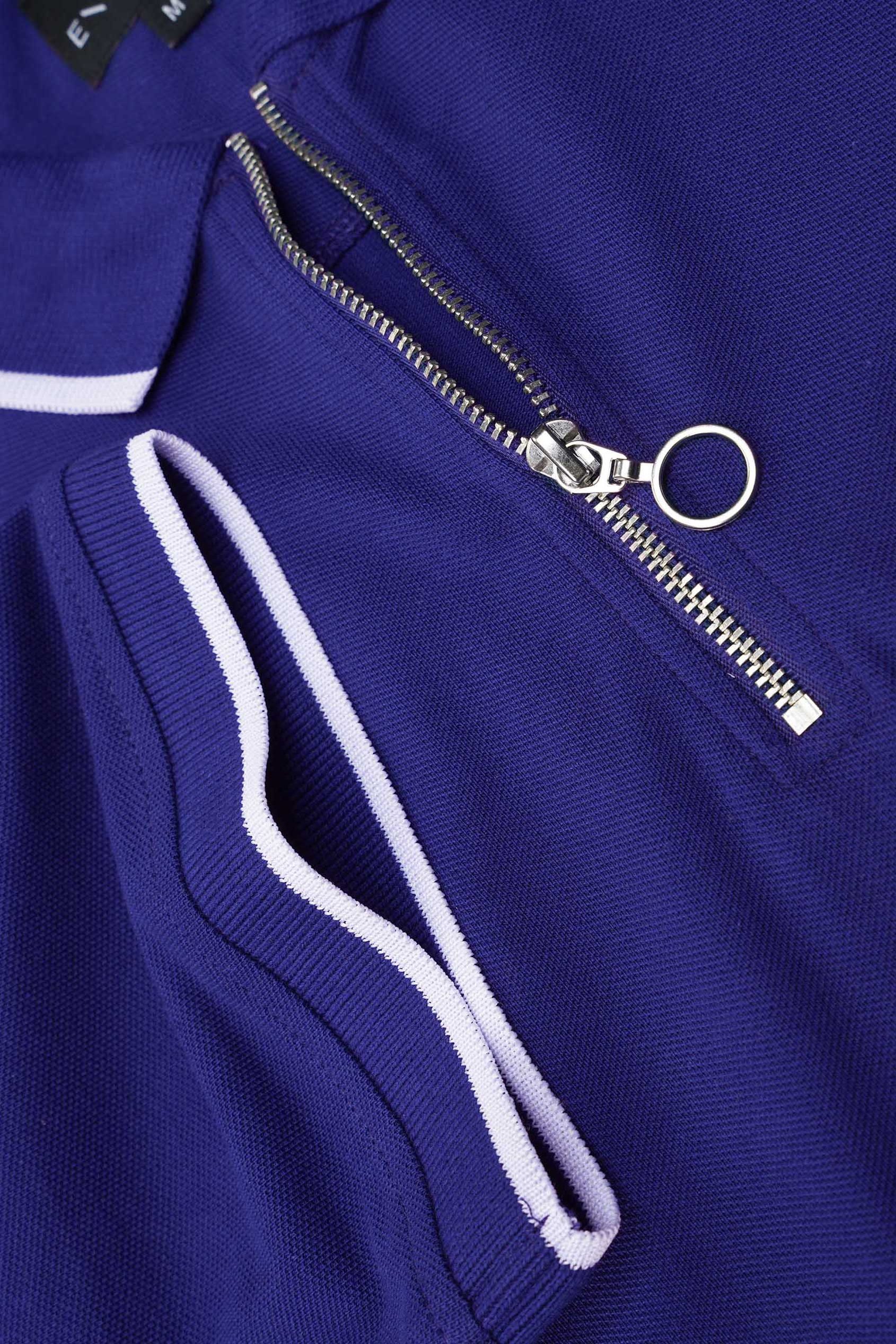 Tipped Collar Short Sleeves Zip Polo Shirt