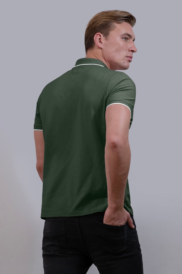 Tipped Collar Short Sleeves Zip Polo Shirt